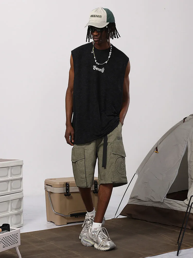 Us tide Mountain Crostar Crepe letter print loose version sleeveless vest T-shirt