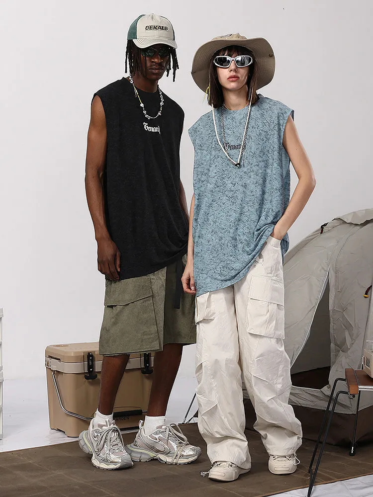 Us tide Mountain Crostar Crepe letter print loose version sleeveless vest T-shirt
