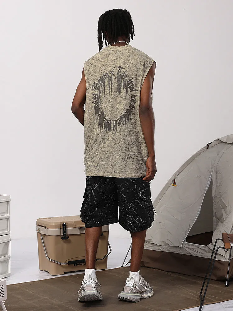 Us tide Mountain Crostar Crepe letter print loose version sleeveless vest T-shirt