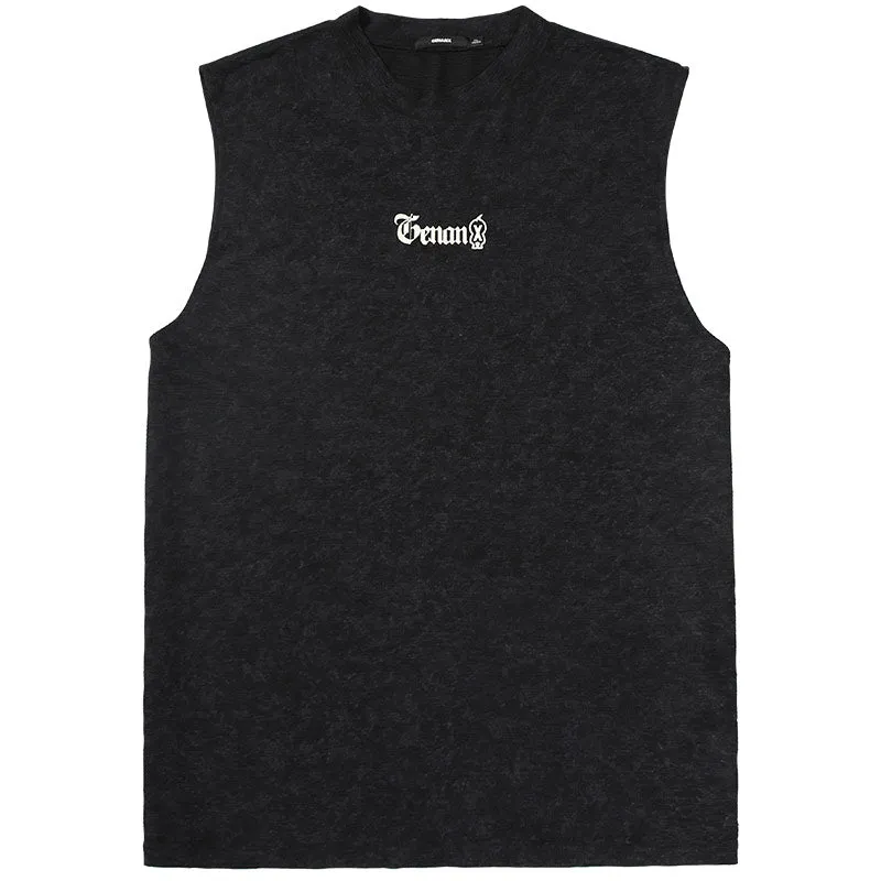 Us tide Mountain Crostar Crepe letter print loose version sleeveless vest T-shirt