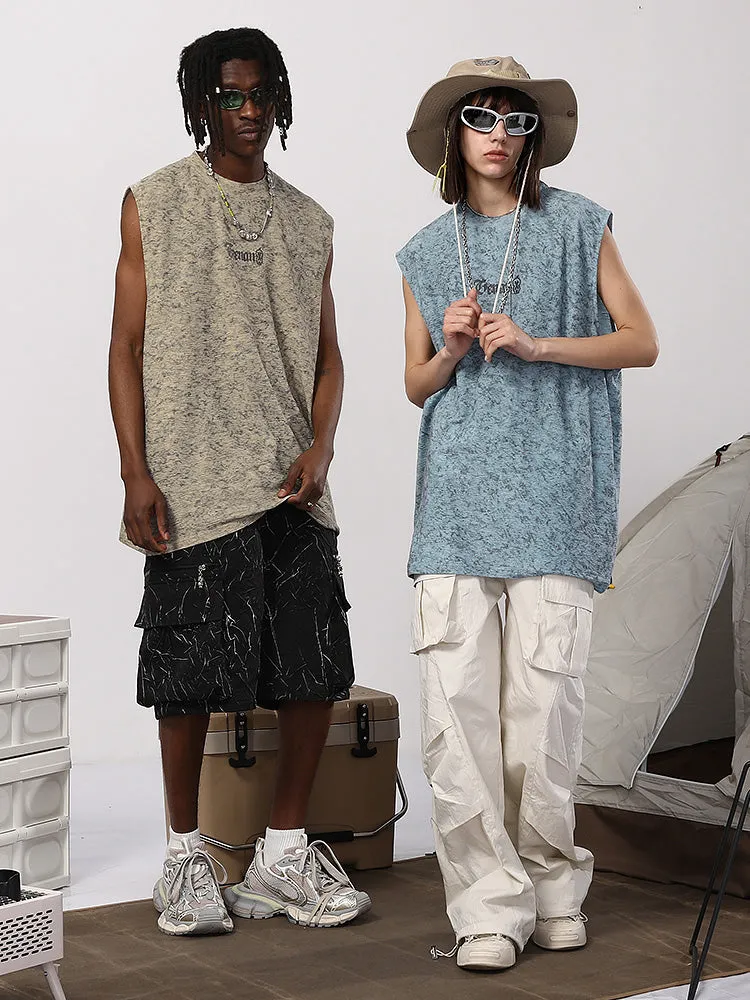 Us tide Mountain Crostar Crepe letter print loose version sleeveless vest T-shirt
