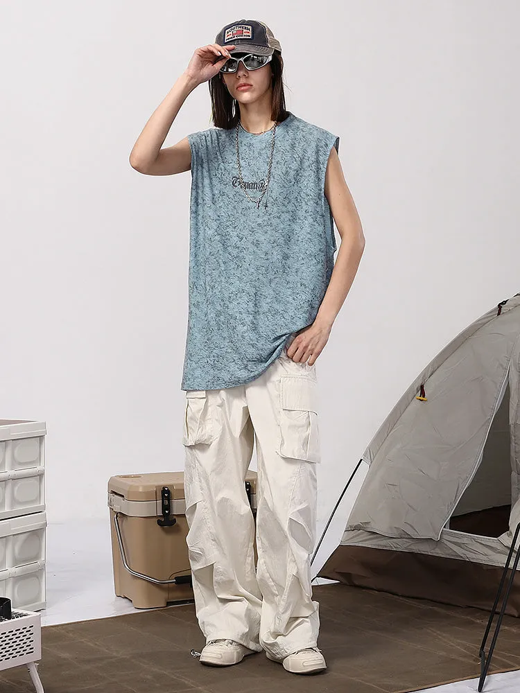 Us tide Mountain Crostar Crepe letter print loose version sleeveless vest T-shirt