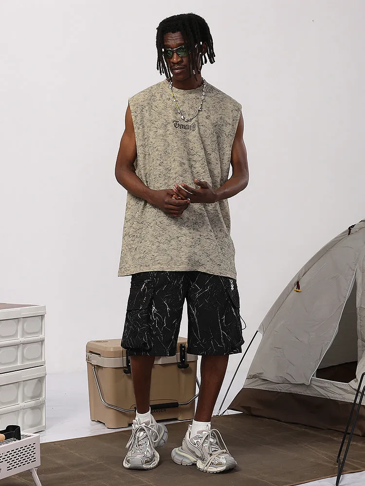 Us tide Mountain Crostar Crepe letter print loose version sleeveless vest T-shirt