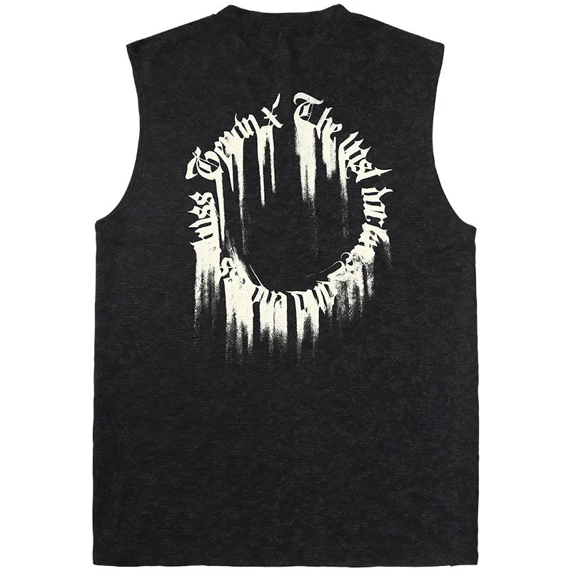 Us tide Mountain Crostar Crepe letter print loose version sleeveless vest T-shirt