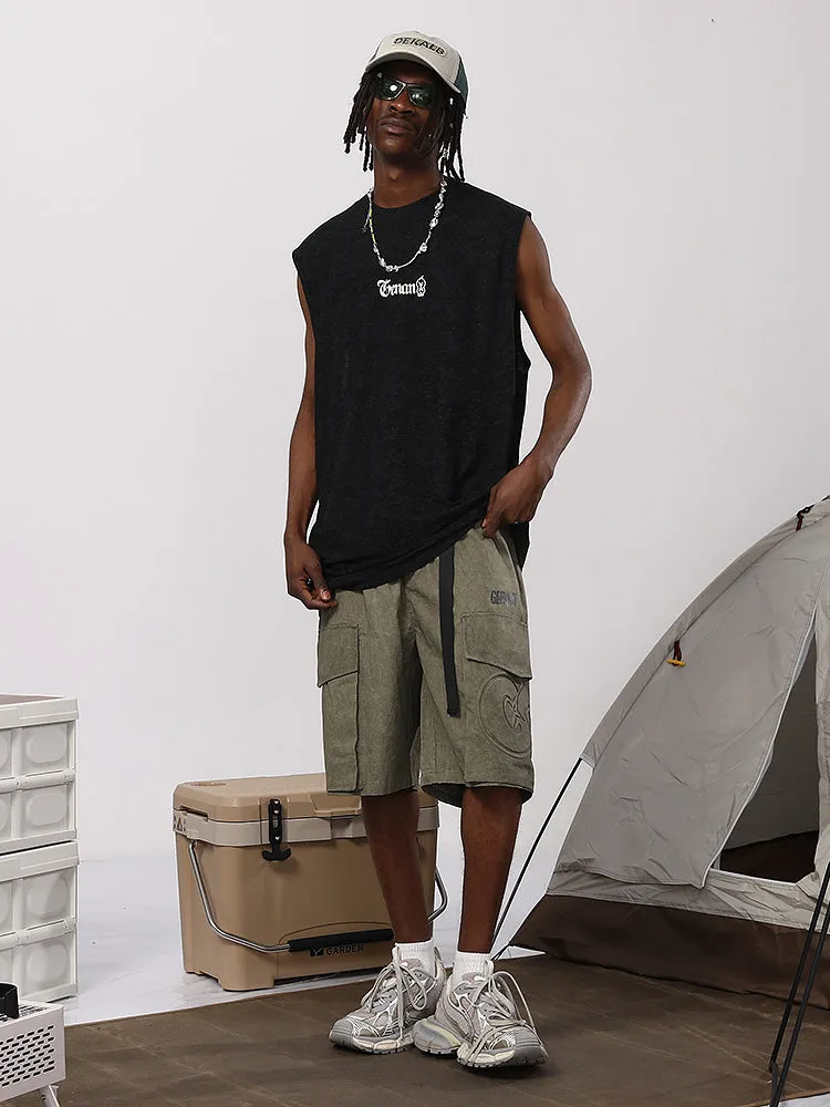 Us tide Mountain Crostar Crepe letter print loose version sleeveless vest T-shirt