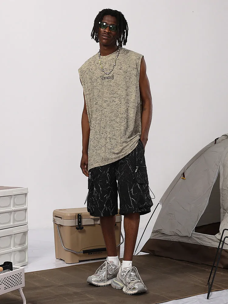 Us tide Mountain Crostar Crepe letter print loose version sleeveless vest T-shirt