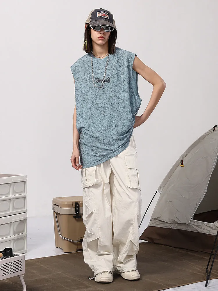 Us tide Mountain Crostar Crepe letter print loose version sleeveless vest T-shirt