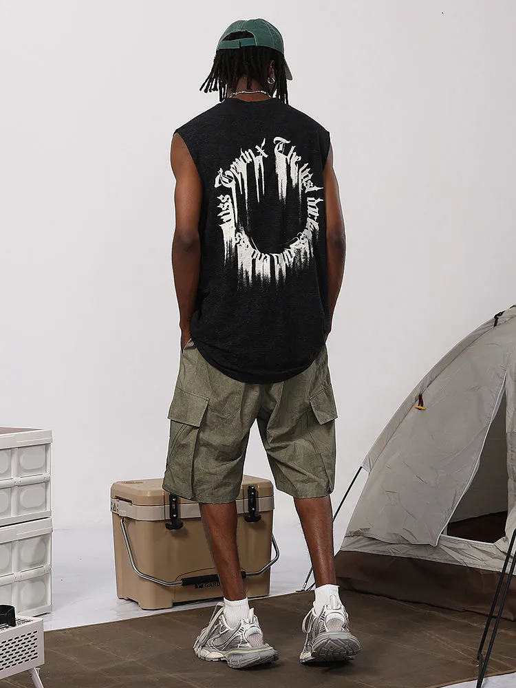 Us tide Mountain Crostar Crepe letter print loose version sleeveless vest T-shirt