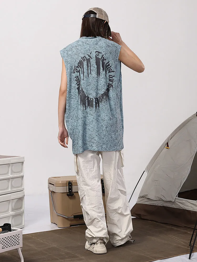 Us tide Mountain Crostar Crepe letter print loose version sleeveless vest T-shirt