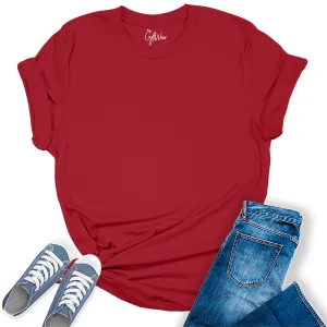 Womens Canvas Red T Shirts Premium Casual Short Sleeve Shirts Oversized Tops