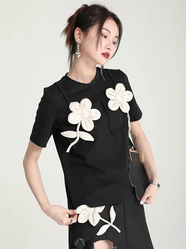 xakxx Original Stylish Applique Contrast Color T-Shirt Top