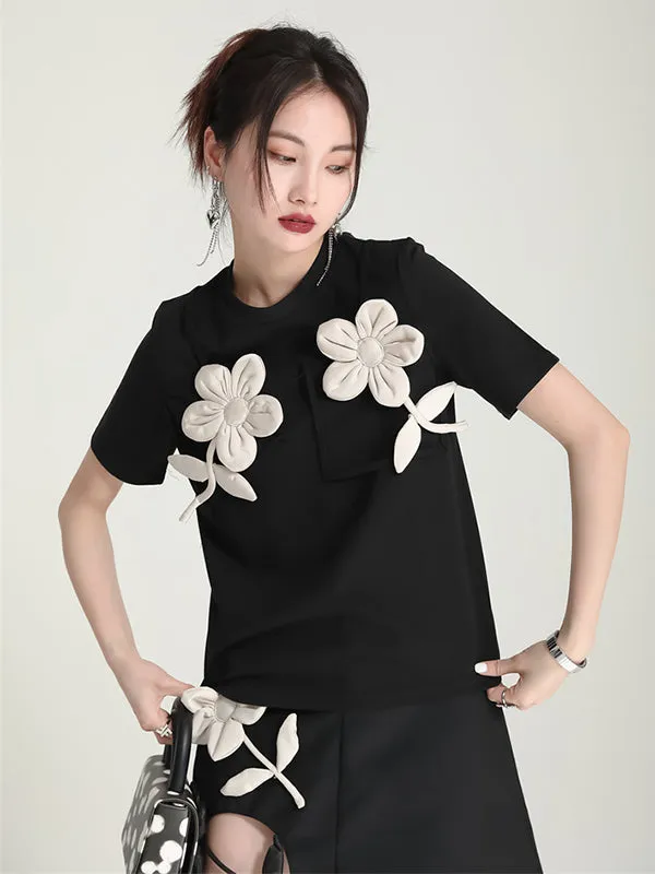 xakxx Original Stylish Applique Contrast Color T-Shirt Top