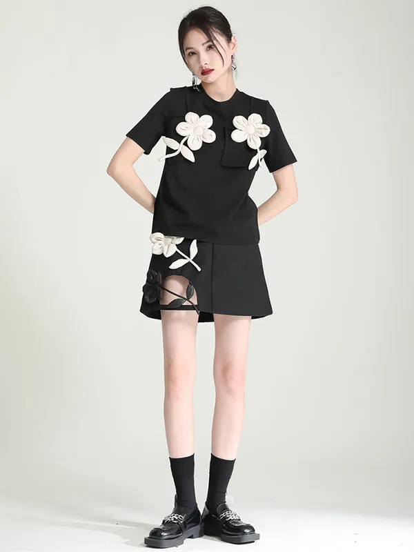xakxx Original Stylish Applique Contrast Color T-Shirt Top