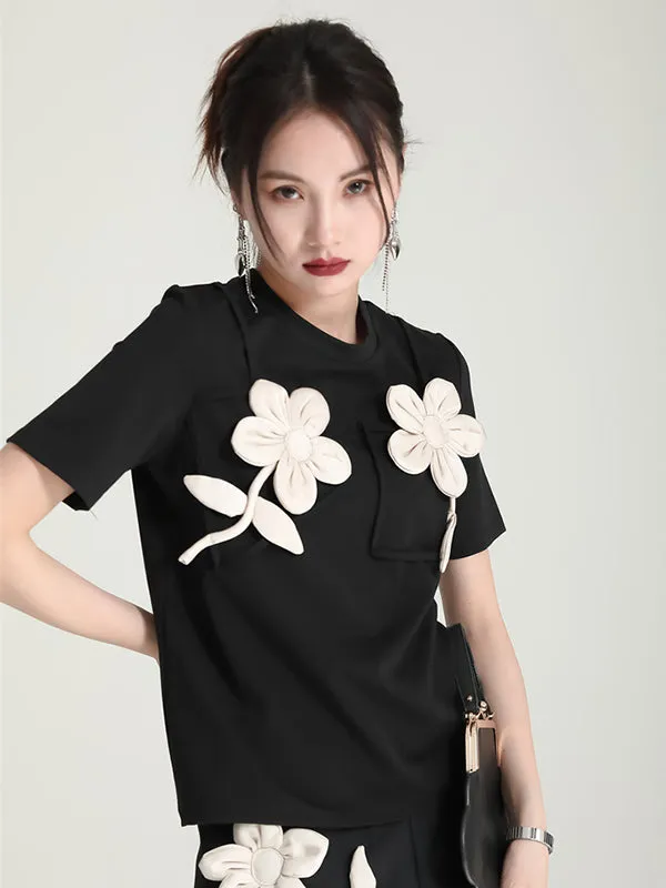 xakxx Original Stylish Applique Contrast Color T-Shirt Top