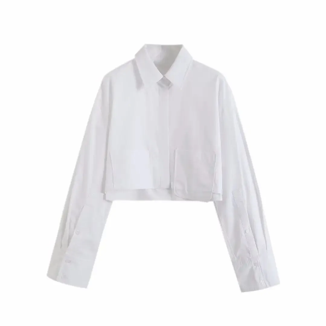 xakxx - Spring new women's temperament fashion casual all-match Ruili sweet multi-color long-sleeved lapel poplin short shirt