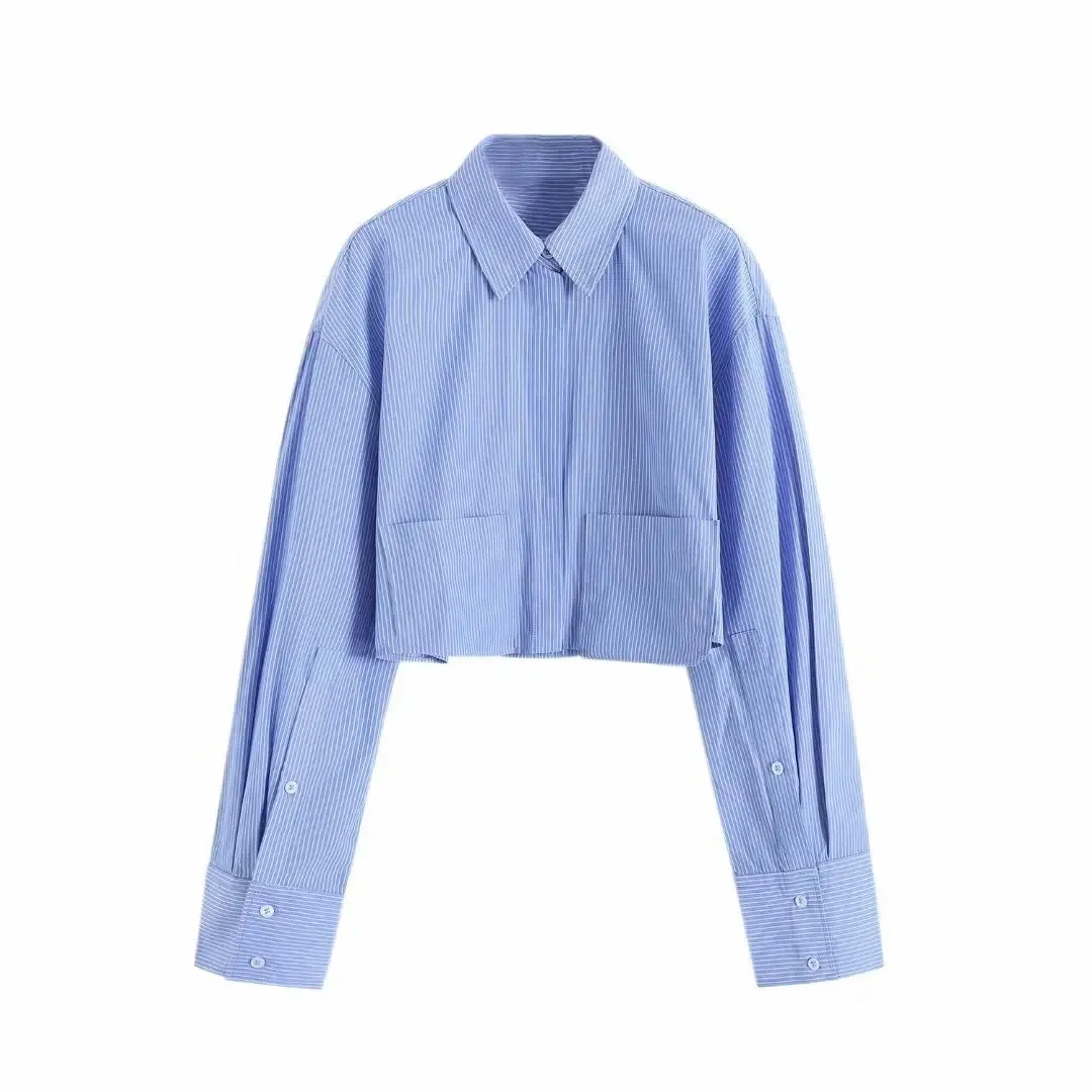 xakxx - Spring new women's temperament fashion casual all-match Ruili sweet multi-color long-sleeved lapel poplin short shirt
