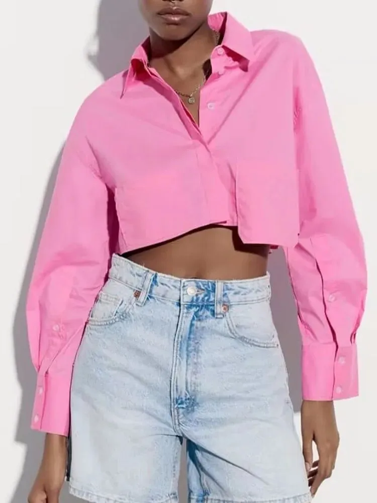 xakxx - Spring new women's temperament fashion casual all-match Ruili sweet multi-color long-sleeved lapel poplin short shirt
