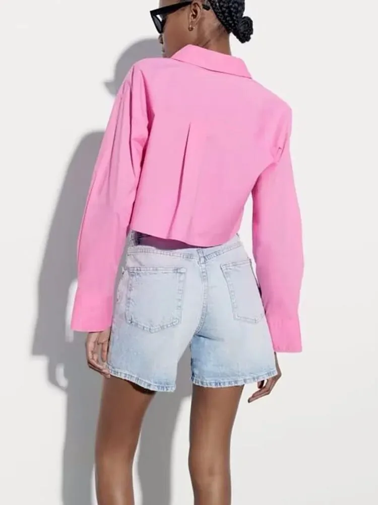 xakxx - Spring new women's temperament fashion casual all-match Ruili sweet multi-color long-sleeved lapel poplin short shirt