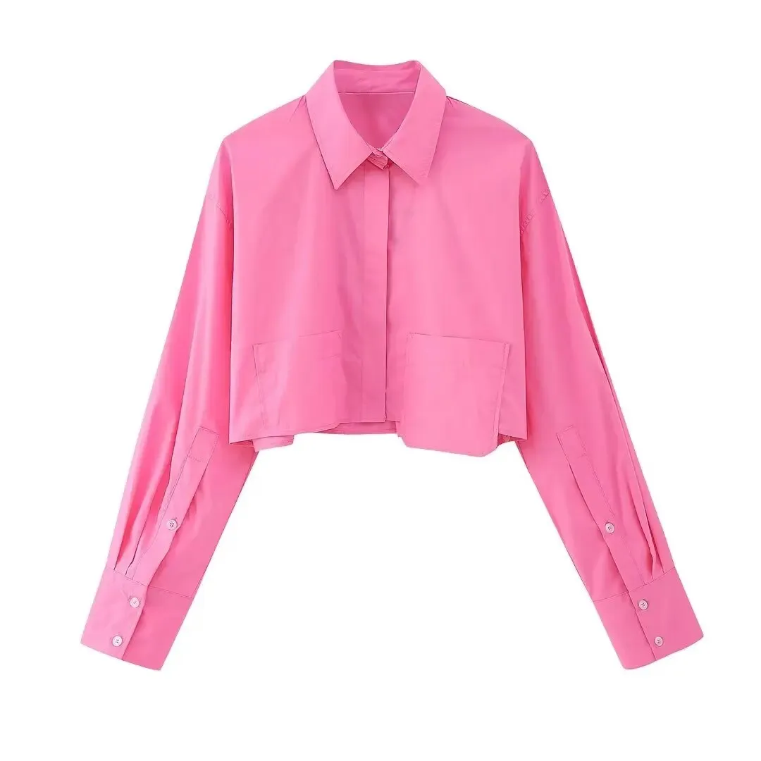 xakxx - Spring new women's temperament fashion casual all-match Ruili sweet multi-color long-sleeved lapel poplin short shirt