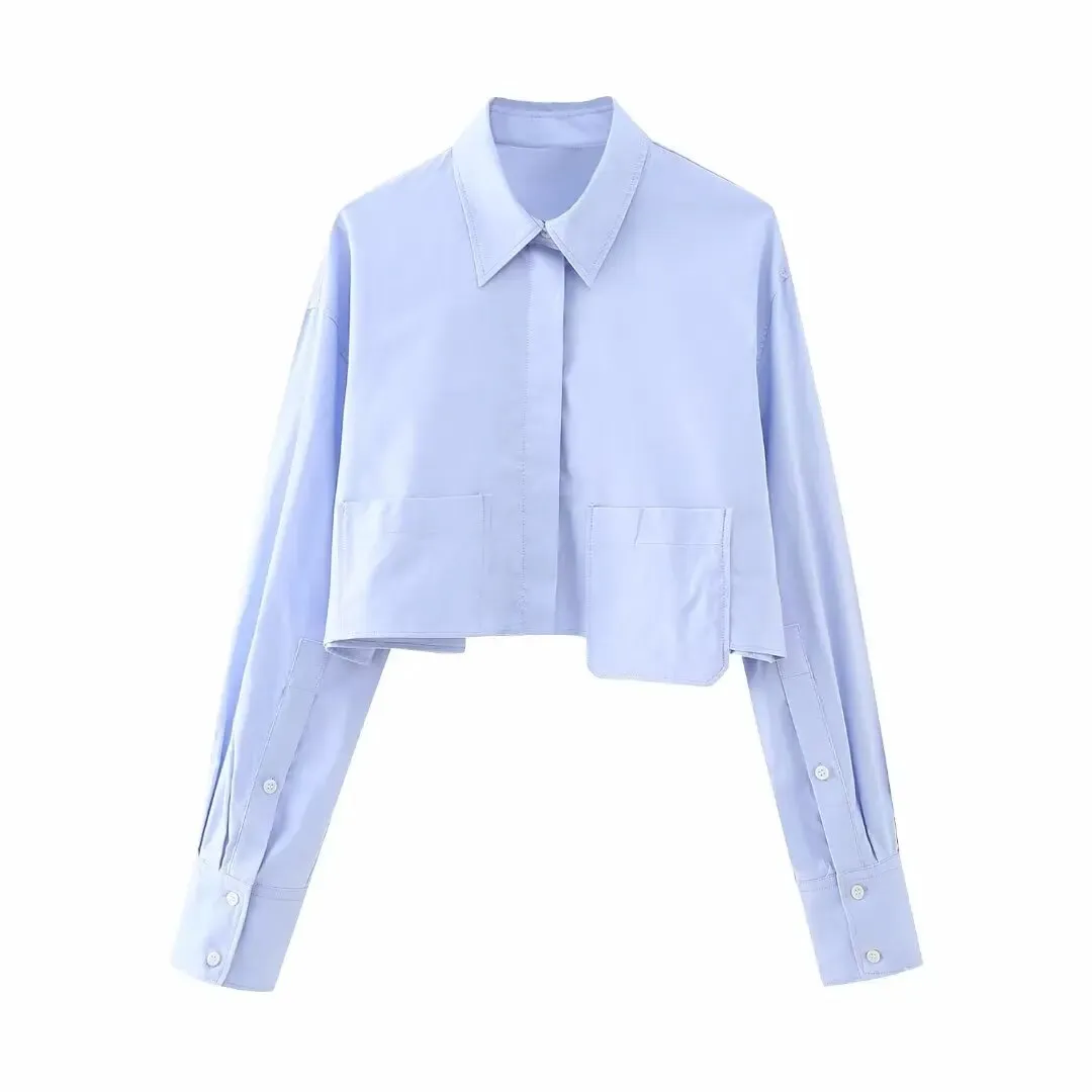 xakxx - Spring new women's temperament fashion casual all-match Ruili sweet multi-color long-sleeved lapel poplin short shirt